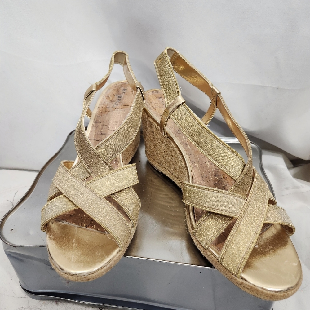 Merona Sparkly Gold Strappy Espadrille Sandals Size 10